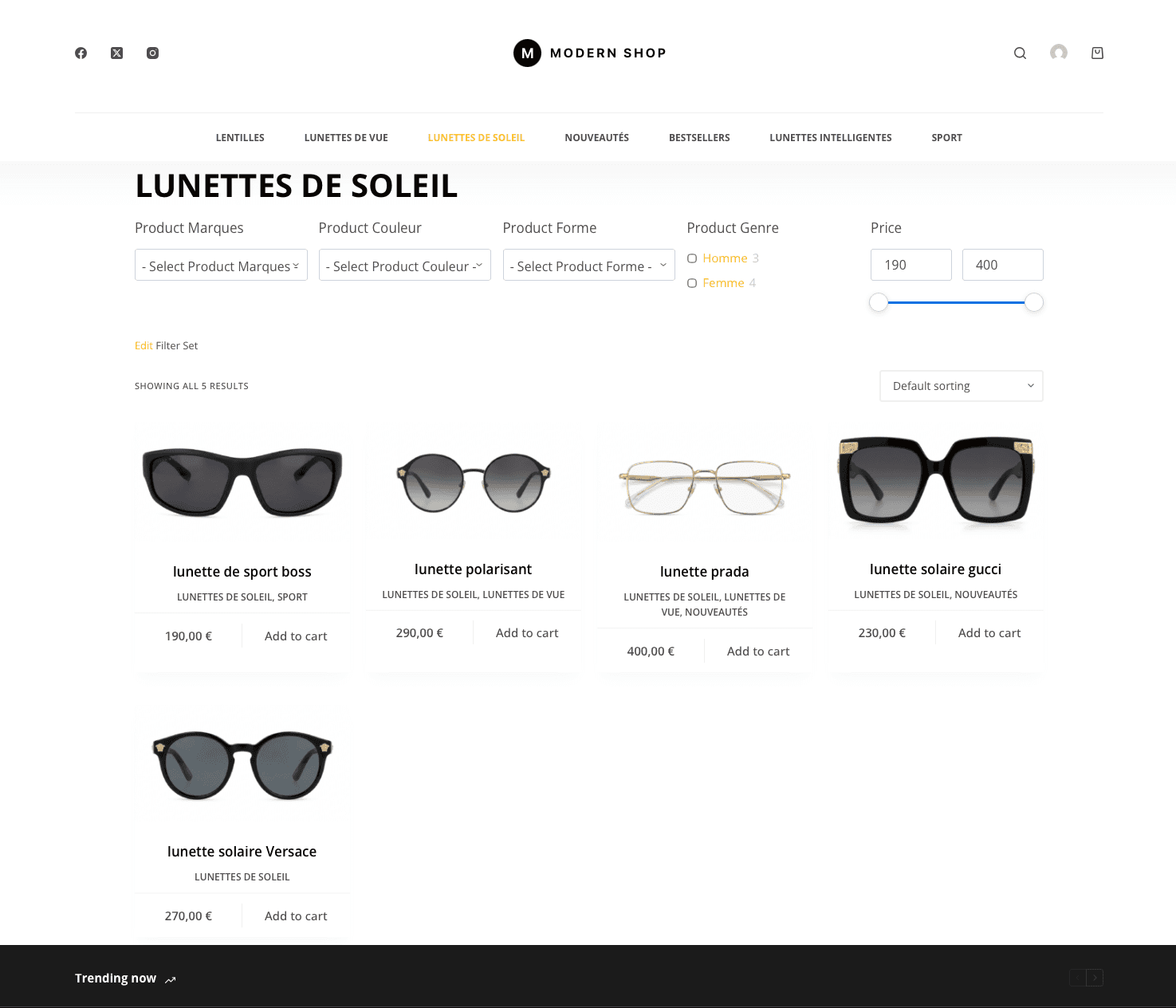 Le catalogue et son panneau de filtres combinables.